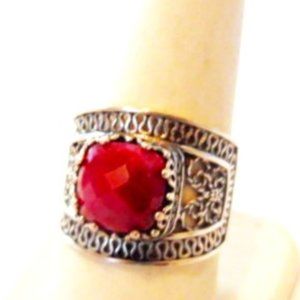 Ottoman Silver Raspberry Corundum Bold Filigree Ring Size 9